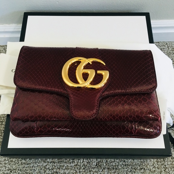 New Authentic Gucci Running Genuine Python Small Shoulder Bag Brown - Picture 8 of 14